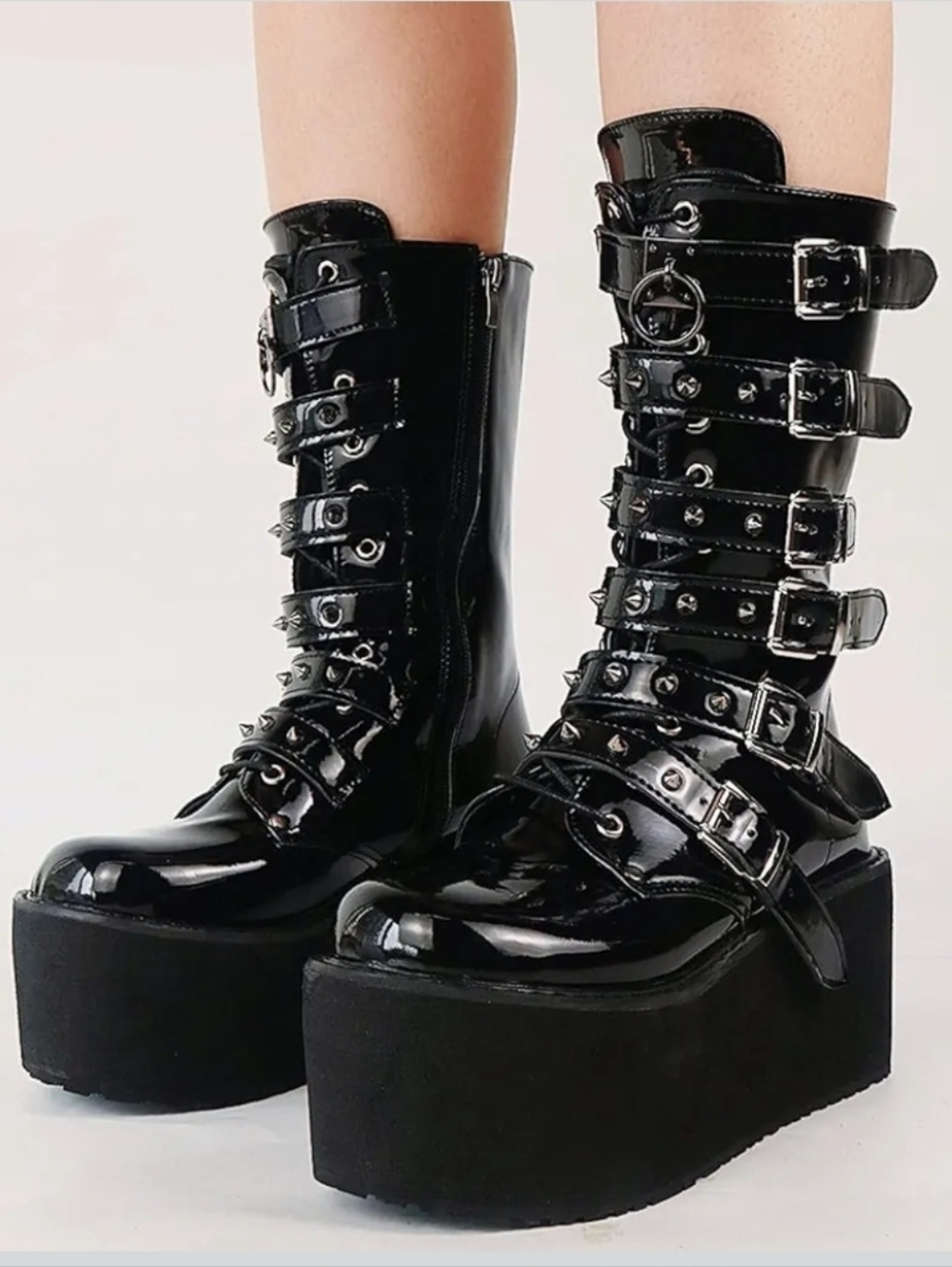 DEMONIA Black Mid-Calf Boots with Hologram Detail Size 6
